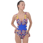Yellow red shapes on a blue background                                                          Side Cut Out Swimsuit