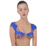 Yellow red shapes on a blue background                                                        Cap Sleeve Ring Bikini Top