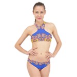 Yellow red shapes on a blue background                                                          High Neck Bikini Set