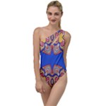 Yellow red shapes on a blue background                                                         To One Side Swimsuit