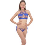 Yellow red shapes on a blue background                                                          Cross Front Halter Bikini Set