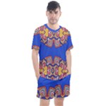 Yellow red shapes on a blue background                                                        Men s Mesh Tee and Shorts Set