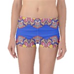 Yellow red shapes on a blue background                                                          Boyleg Bikini Bottoms
