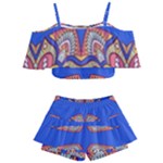 Yellow red shapes on a blue background                                                       Kids  Off Shoulder Skirt Bikini