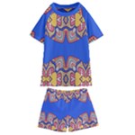 Yellow red shapes on a blue background                                                        Kids  Swim Tee and Shorts Set