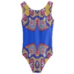 Yellow red shapes on a blue background                                                         Kids  Cut-Out Back One Piece Swimsuit