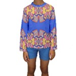 Yellow red shapes on a blue background                                                           Kid s Long Sleeve Swimwear