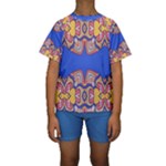 Yellow red shapes on a blue background                                                           Kid s Short Sleeve Swimwear