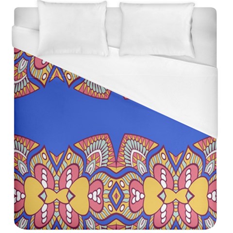 Yellow red shapes on a blue background                                                           Duvet Cover (King Size) from ArtsNow.com