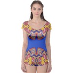 Yellow red shapes on a blue background                                                          Boyleg Leotard (Ladies)