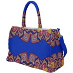 Yellow red shapes on a blue background                                                          Duffel Travel Bag
