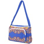 Yellow red shapes on a blue background                                                        Front Pocket Crossbody Bag