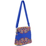Yellow red shapes on a blue background                                                       Zipper Messenger Bag