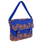 Yellow red shapes on a blue background                                                       Buckle Messenger Bag