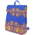 Yellow red shapes on a blue background                                                       Flap Top Backpack