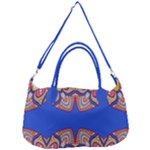 Yellow red shapes on a blue background                                                       Removal Strap Handbag