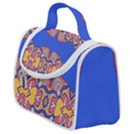 Yellow red shapes on a blue background                                                       Satchel Handbag
