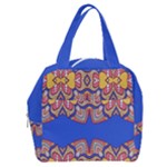 Yellow red shapes on a blue background                                                       Boxy Hand Bag