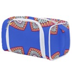 Yellow red shapes on a blue background                                                       Toiletries Pouch