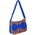 Yellow red shapes on a blue background                                                      Zip Up Shoulder Bag