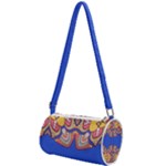 Yellow red shapes on a blue background                                                    Mini Cylinder Bag