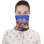 Yellow red shapes on a blue background                                                      Face Covering Bandana (Adult)