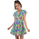 Watercolors spots                                                          Flutter Sleeve Wrap Dress