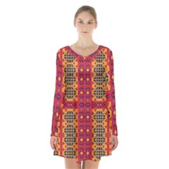Long Sleeve Velvet V-neck Dress 
