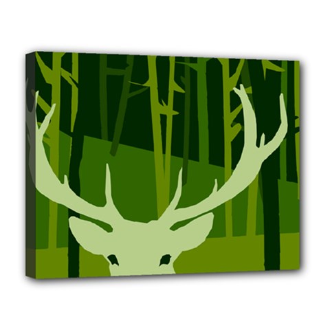 Forest Deer Tree Green Nature Canvas 14  x 11  (Stretched) from ArtsNow.com