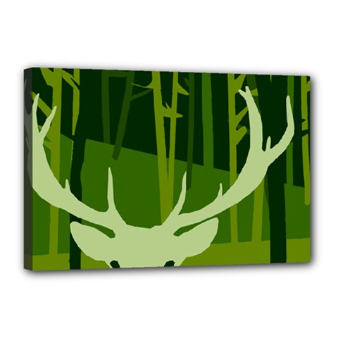 Forest Deer Tree Green Nature Canvas 18  x 12  (Stretched) from ArtsNow.com