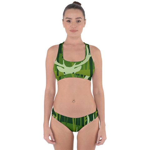 Forest Deer Tree Green Nature Cross Back Hipster Bikini Set from ArtsNow.com