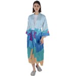 Ice Summer Beach Sea Dessert Maxi Satin Kimono