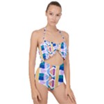 Illustrations Of Fish Texture Modulate Sea Pattern Scallop Top Cut Out Swimsuit