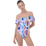 Illustrations Of Fish Texture Modulate Sea Pattern Frill Detail One Piece Swimsuit