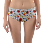 Red Yellow Flower Pattern Reversible Mid-Waist Bikini Bottoms