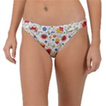 Red Yellow Flower Pattern Band Bikini Bottom