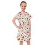 Red Yellow Flower Pattern Kids  Drop Waist Dress