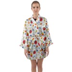 Red Yellow Flower Pattern Long Sleeve Satin Kimono