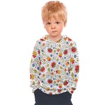 Red Yellow Flower Pattern Kids  Overhead Hoodie