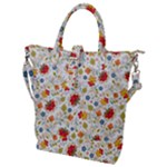 Red Yellow Flower Pattern Buckle Top Tote Bag