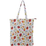 Red Yellow Flower Pattern Double Zip Up Tote Bag