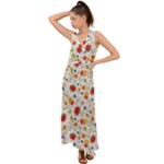 Red Yellow Flower Pattern V-Neck Chiffon Maxi Dress