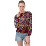 Square Pattern 2 Banded Bottom Chiffon Top