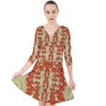 Roses Decorative In The Golden Environment Quarter Sleeve Front Wrap Dress