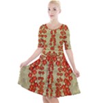 Roses Decorative In The Golden Environment Quarter Sleeve A-Line Dress