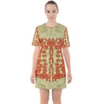 Roses Decorative In The Golden Environment Sixties Short Sleeve Mini Dress