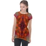 Landscape In A Colorful Structural Habitat Ornate Cap Sleeve High Low Top