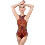 Landscape In A Colorful Structural Habitat Ornate Cross Front Low Back Swimsuit