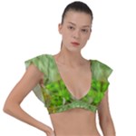 Landscape In A Green Structural Habitat Ornate Plunge Frill Sleeve Bikini Top