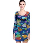 Illustrations Sea Fish Swimming Colors Long Sleeve Velvet Bodycon Dress